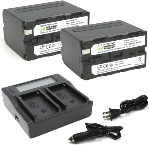 Wasabi Power Batería (paquete de 2) y cargador dual para Sony NP-F950, NP-F960, NP-F970, NP-F975 (Serie L)