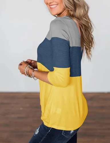 Miniatura 3 de Minthunter - Camisetas de media manga para mujer, blusas informales de primavera con cuello redondo y bloques