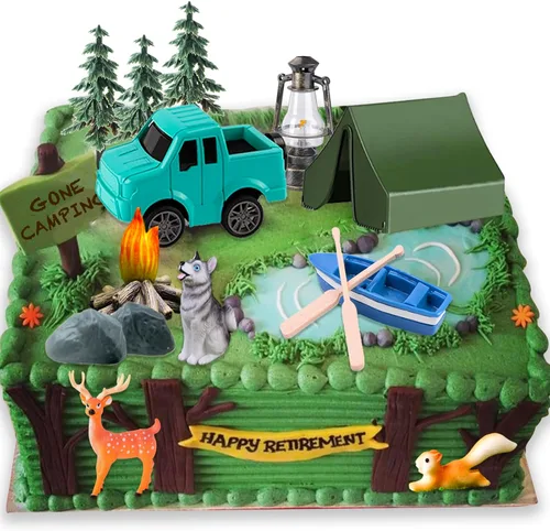 16 decoraciones para tartas de campamento, decoración de tartas junto a la hoguera, bosque, decoración para tartas para niños, camping, fiesta