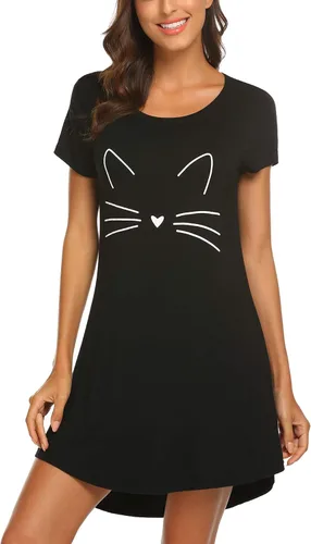 Miniatura 5 de Hotouch - Camisas de noche, camisones con lindo cuello redondo y manga corta, suaves, estampados, tallas XS-XXL, para mujeres