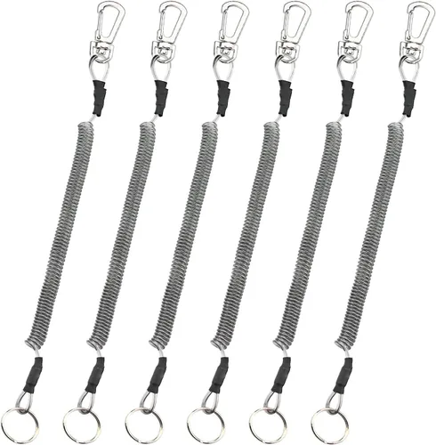 Miniatura 9 de Booms Fishing T4 cordón o cuerda de seguridad en espiral, Cuerda de alambre de acero interior con langosta, se expande hasta 59 pulgadas. 6PCS