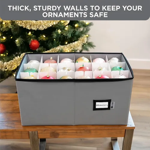 Miniatura 6 de Contenedor de almacenamiento para adornos de Navidad con divisores, almacena hasta 54 adornos, con cremallera, cómodo, ajustable, organizador grande