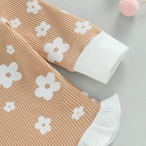 Miniatura 18 de Ropa de bebé recién nacida, sudadera floral de manga larga, mameluco con volantes, diadema de gofre, traje de otoño de una pieza