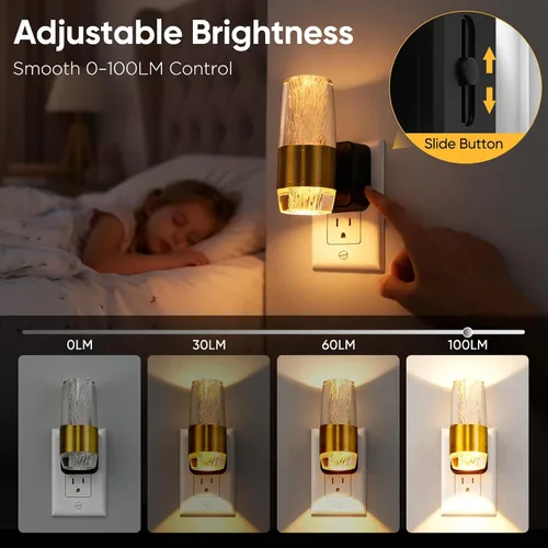 Miniatura 4 de Luz nocturna LED enchufable a la pared, paquete de 2 luces nocturnas acrílicas con brillo ajustable de 0-100 lúmenes, luz nocturna enchufable