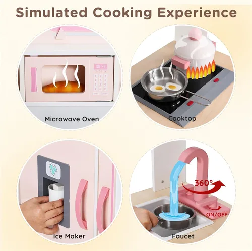 Miniatura 4 de SainSmart Jr. Cocina de madera de juguete para niños - Juego de cocina de jugar premium para niños pequeños - Incluye estufa, refrigerador y Piggy