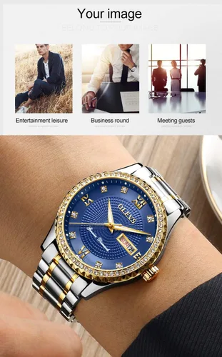 Miniatura 58 de OLEVS - Relojes de diamantes para hombres, relojes de vestir a prueba de agua, relojes analógicos de cuarzo de lujo con calendario de fecha y correa