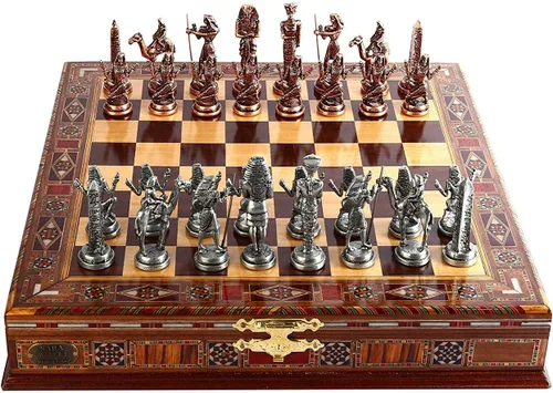 Figuras de cobre antiguo del faraón egipcio, juego de ajedrez de metal para adultos, piezas hechas a mano y tablero de ajedrez de madera maciza