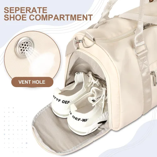 Miniatura 5 de FIORETTO Bolsa de deporte para mujer con bolsillo para artículos húmedos y compartimento para zapatos, bolsa de lona deportiva durante la noche, fin