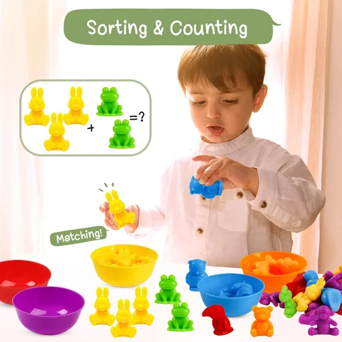 Miniatura 5 de TSYAN Juegos de clasificación de animales con cuentas, juguetes sensoriales con cuencos de clasificación, actividades de aprendizaje preescolar