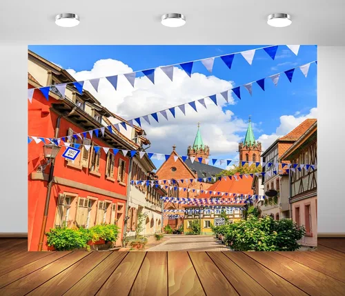BELECO Telón de fondo de tela de 5 x 3 pies para el Oktoberfest de Alemania, Baviera, con banderas bávaras, telón de fondo para festival de cerveza,