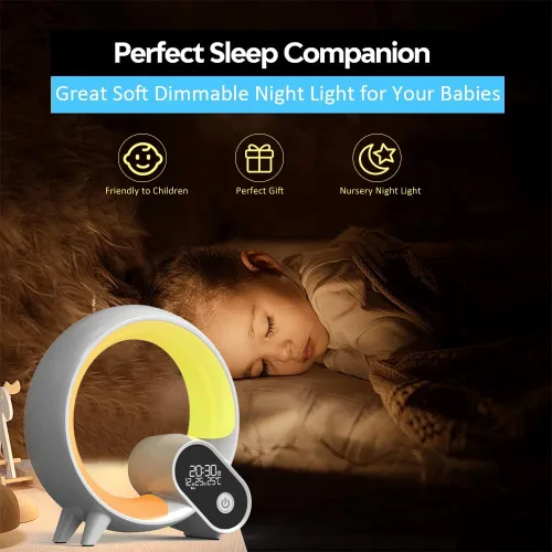 Miniatura 2 de Luz de despertador, reloj despertador inteligente para niños y bebés, máquina de sonido con 15 sonidos relajantes, altavoz Bluetooth, luz nocturna