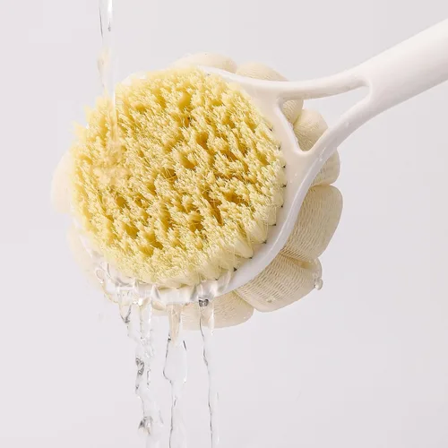 Miniatura 5 de BTYMS Cepillo de esponja de baño con mango largo para ducha de 17 pulgadas, cepillo exfoliante de doble cara, cepillo para el cuerpo de ducha