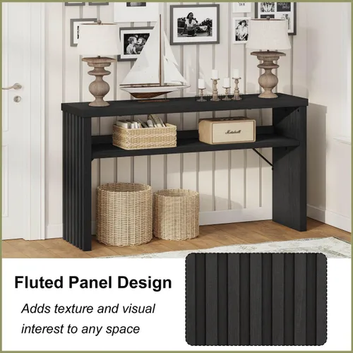 Miniatura 3 de BON AUGURE Mesa consola con almacenamiento, mesa de entrada negra, mesas de sofá de madera detrás del sofá para sala de estar, mesas de entrada