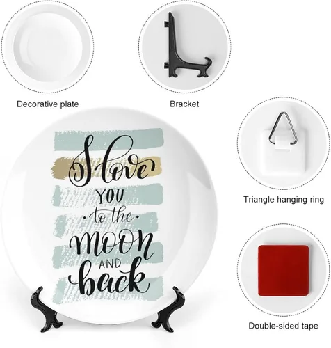 Miniatura 3 de XISUNYA Plato decorativo de 6 pulgadas, plato de cena con texto en inglés "I Love You to the Moon and Back", accesorio de decoración de cerámica