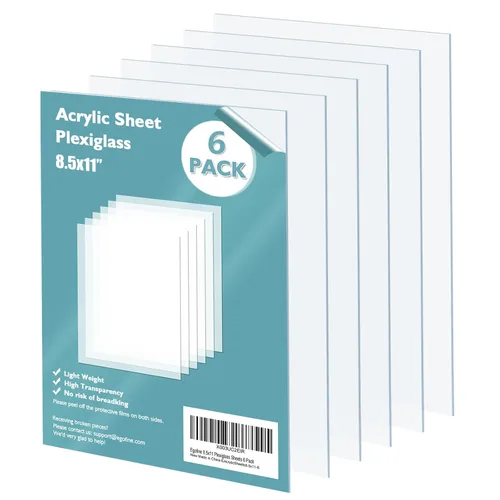 Egofine - Hojas de plexiglás transparentes de 8.5x11", 1/25" de grosor, 6 láminas acrílicas fundidas para manualidades, reemplazo de vidrio para