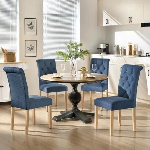 Miniatura 14 de Yaheetech Juego de 2 sillas de comedor tapizadas de tela con respaldo alto y patas de madera maciza para cocina, sala de estar, restaurante