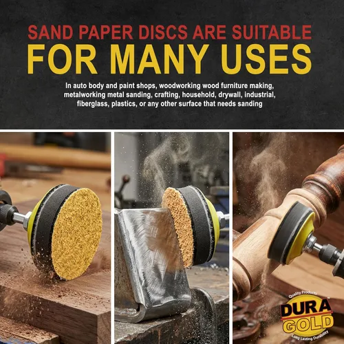 Miniatura 6 de Dura-Gold - Premium - Discos de lijado de gancho y bucle dorados de grano 180 de 3 pulgadas para lijadoras DA - Caja de 30 discos de acabado