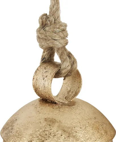 Miniatura 3 de Deco 79 - Campanas de vaca gigantes XL decorativas de metal dorado con cuerda de yute para colgar, juego de 3 campanas de 10 pulgadas, 8 pulgadas