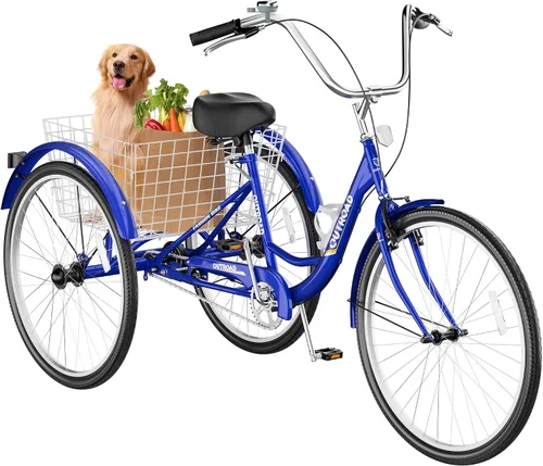 Betterland Triciclo para adultos de 24/26 pulgadas, triciclo cómodo con canasta grande, bicicleta de crucero estable de 3 ruedas para compras,
