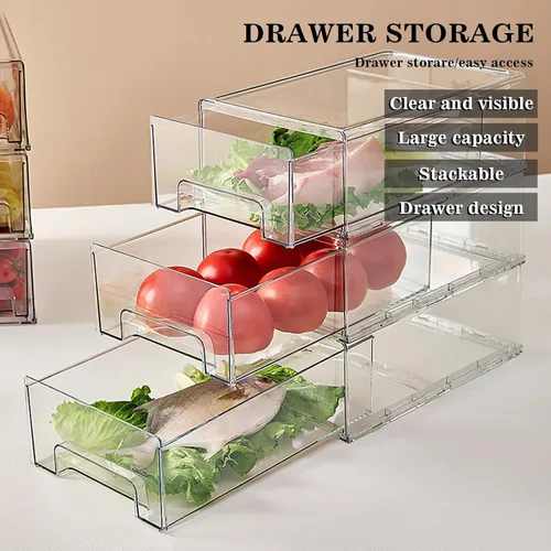 Miniatura 4 de MANO Paquete de 2 cajones transparentes para refrigerador, apilables, organizadores de cajones para refrigerador, caja de almacenamiento
