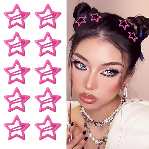 Miniatura 10 de 10 pinzas para el cabello de estrella para niñas, bonitos pasadores de metal con purpurina, accesorios antideslizantes para rave, clip de pelo Y2K