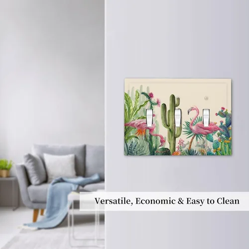 Miniatura 288 de Cubiertas de placa de pared de 3 gang con interruptor de luz de triple palanca, en negro y dorado con esplendor de oro rosa, estampado floral