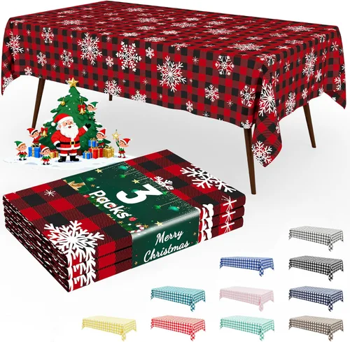 Miniatura 23 de Smiry Paquete de 3 Manteles Desechables de Cuadros Gingham Color Caqui - 54" x 72" Mantel de Plástico de Servicio Pesado, Cubiertas de Mesa