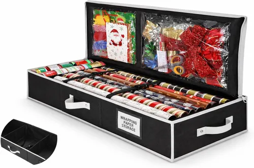 Organizador de almacenamiento de papel de regalo, contenedor organizador de cinta y envoltura de regalo para debajo de la cama (se adapta a hasta 24