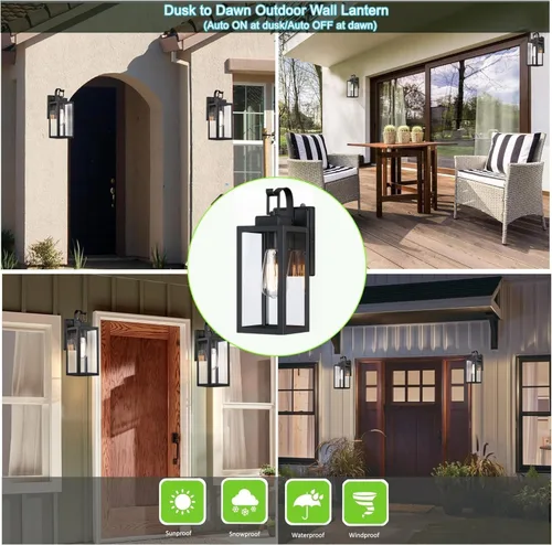 Miniatura 3 de WISBEAM Luz negra para porche al aire libre del anochecer al amanecer, aplique de pared para exteriores de 14 pulgadas, base E26 de 60 W máximo