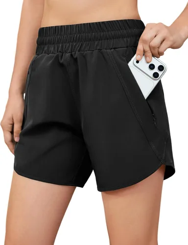Pantalones cortos deportivos para correr de 5 pulgadas para mujer, cintura alta, de secado rápido, ligeros, con bolsillo con cremallera, UPF 50+