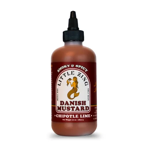 Little Zing Mostaza Chipotle Lime – Salsa picante ahumada de mostaza y pimienta chipotle con lima, mostaza gourmet lista para llovizna para tacos,