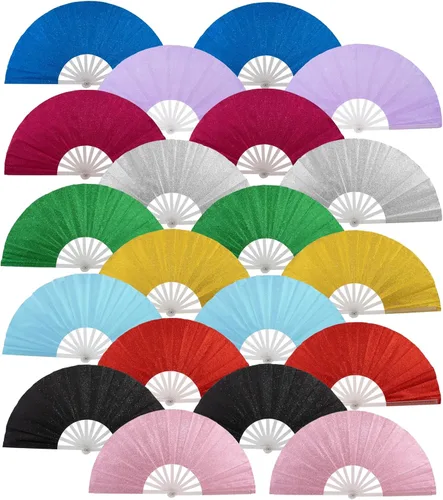 Miniatura 8 de 10 ventiladores plegables grandes de mano para hombres y mujeres, abanicos decorativos plegables, accesorios rave, utilizado para bailes, fiestas
