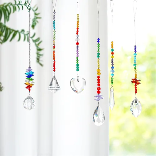 Miniatura 7 de H&D HYALINE & DORA Colgantes de cristal de cristales coloridos, candelabros con atrapasueños de prismas, adornos colgantes de cristal de chakra