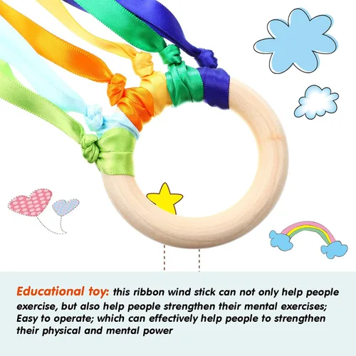 Miniatura 5 de Sumind Juego de 6 varitas de mano con cinta de arco iris para niños, bailarina, serpentina, juguete de cuerda lanzada con varita de anillo