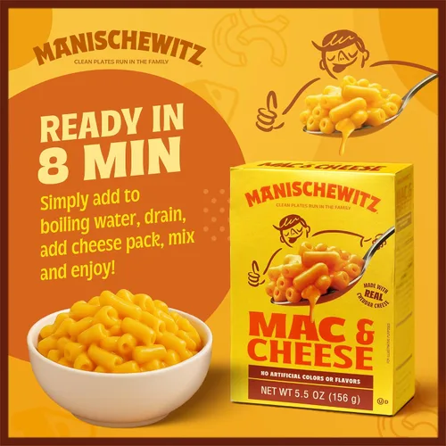 Miniatura 6 de Manischewitz Kosher Mac & Cheese, 5.5 onzas (paquete de 12) Hecho con queso cheddar real, sin colores artificiales de sabores, certificado Kosher