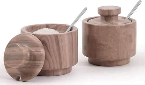 Miniatura 8 de MARBLOUS KRAFTS - Recipiente de sal de mármol con tapa y cuchara de 3" en piedra verde, plato de sal navideño decorativo para almacenamiento