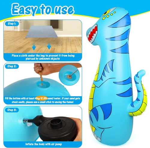 Miniatura 5 de Punching Bag for Kids 47" Inflatable Dinosaur Bop Bag with Thicker Material Instant Bounce Back with Boxing Gloves Karate Kickboxing Taekwondo Kids