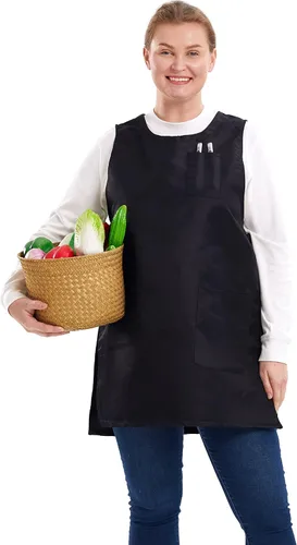 Delantales de talla grande para mujer con bolsillos, delantales de algodón y lino, delantales para hornear, cocina, cocina