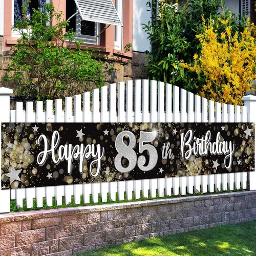 Miniatura 35 de Decoraciones de feliz cumpleaños número 10, globo de estrella de ensueño negro y plateado grande cartel colgante de cumpleaños, suministros