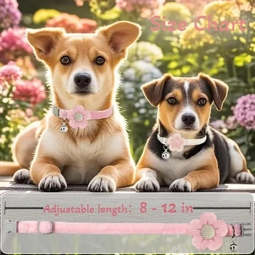 Miniatura 5 de Collar para perros pequeños con flor, Collares para cachorros XS, Collares para perros pequeños con campana para niña niño perrito pequeño (Rosa)