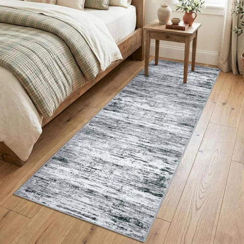 Miniatura 26 de Lansny Alfombra moderna abstracta para entrada de interiores de 2 x 3 pies, lavable, antideslizante, suave, alfombra de área pequeña, color negro