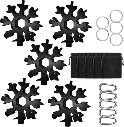 Miniatura 8 de Multiherramienta de copo de nieve, 1 multiherramienta estándar de copo de nieve de acero inoxidable 18 en 1, herramienta de copo de nieve con Negro