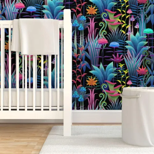 Miniatura 6 de Muestro de papel tapiz extraíble - Bioluminiscente Selva Floral Árboles Fantástico Helecho Papel pintado personalizado pre-pegado por Spoonflower