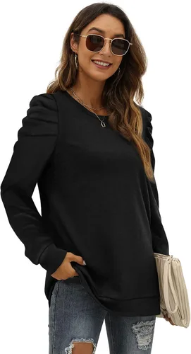Miniatura 3 de XIEERDUO Sudaderas para mujer, cuello redondo, manga abombada, suéteres sueltos, ropa moderna y fluida
