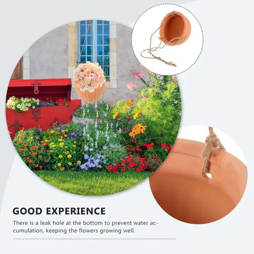 Miniatura 4 de Yardwe 1 juego de maceta colgante para plantas, elegante maceta de fresa, drenaje de cerámica, material para hierbas y decoración de jardín elegante