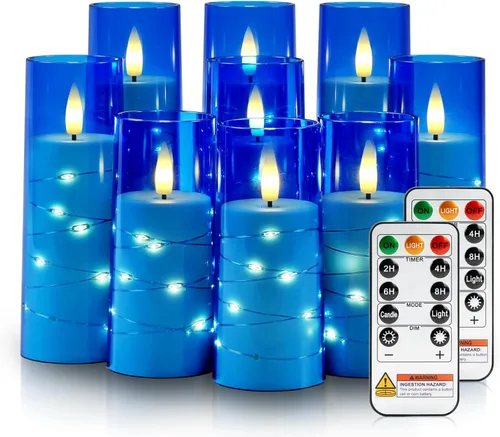 Miniatura 17 de Raycare Vela sin llama con temporizador remoto, 7 velas LED de acrílico parpadeantes con cuerda de estrella integrada para Navidad, boda, decoración