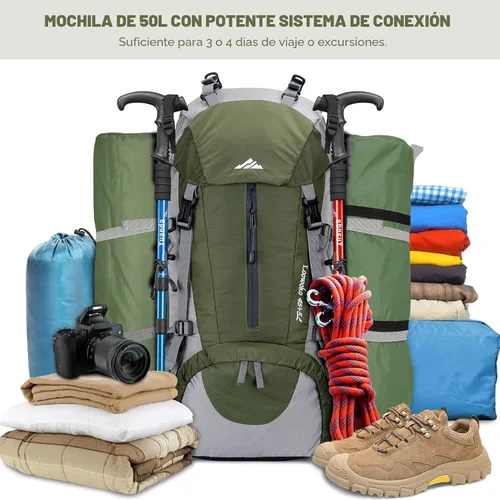 Miniatura 2 de Mochila Loowoko de 50 l para senderismo, impermeable, con cubierta para la lluvia, mochila esencial para acampar, mochila ligera de 45 + 5 litros