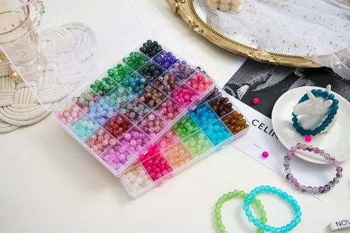 Miniatura 5 de Paquete de 2: más de 1300 cuentas redondas de vidrio para la fabricación de joyas, cuentas de cristal de 48 colores de 0.315 pulgadas para pulseras
