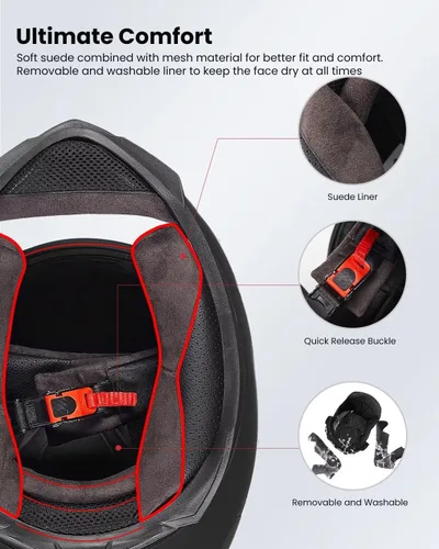 Miniatura 5 de ILM Casco de Motocicleta de Cara Completa para Motocross y Street Bike Certificado DOT 2 Viseras Modelo-317 (Negro Brillante, S)