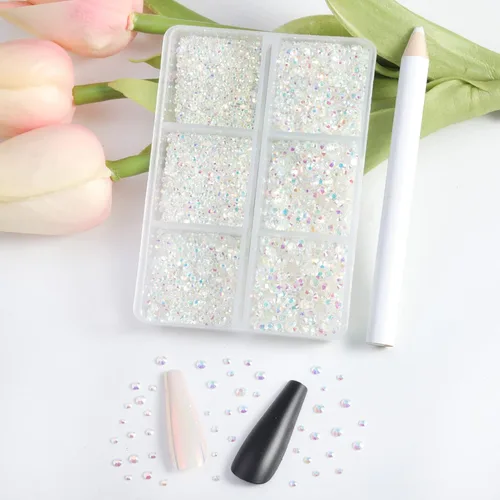 Miniatura 3 de Beadsland 7200 piezas de diamantes de imitación con parte trasera plana, diamantes de imitación transparentes para uñas, gemas redondas de cristal